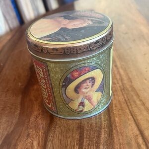 Vintage 1984 Trademarked Coca Cola Decorative Tin with Red and Gold Accents